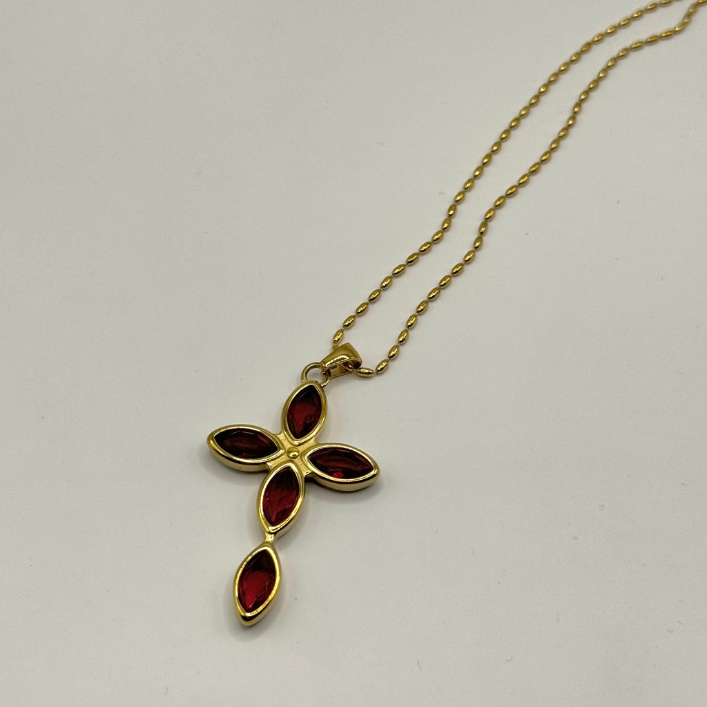 Collar Cruz Coral Rojo