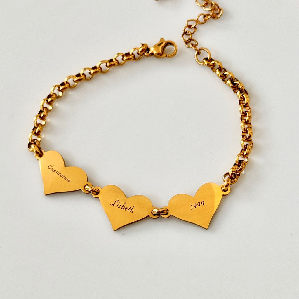 Pulsera 3 Corazones Dorada
