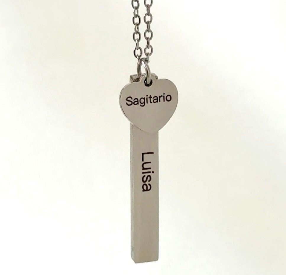 Collar Barra Charm Corazón Plateado