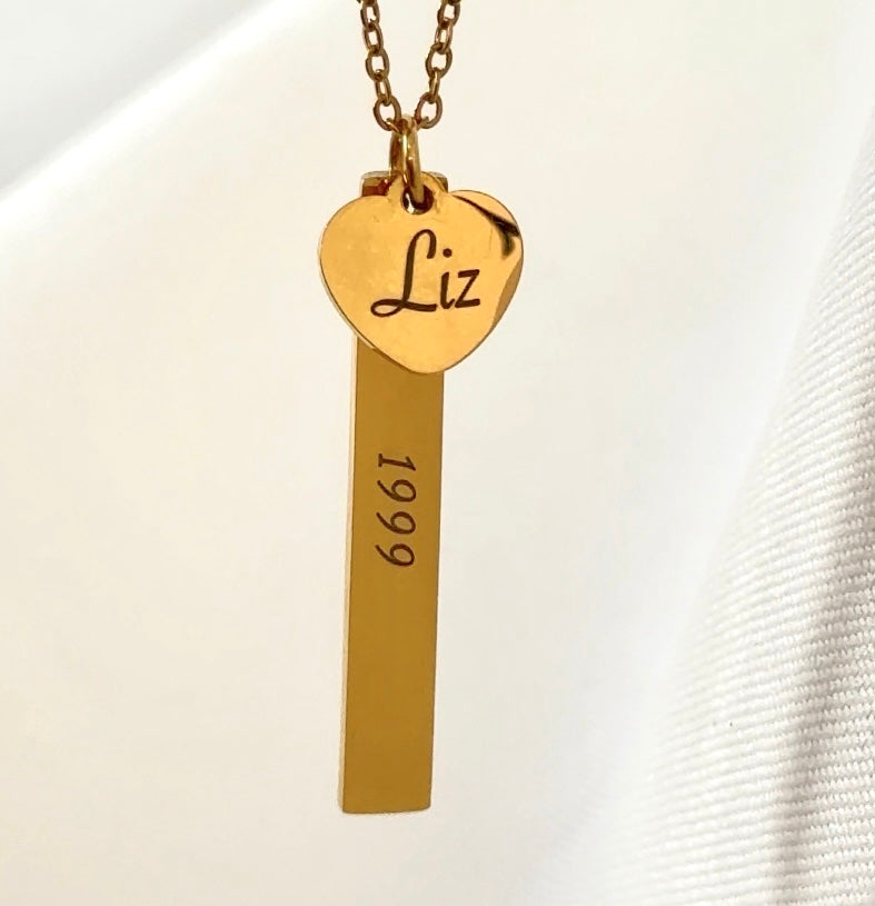 Collar Barra Charm Corazón Dorado